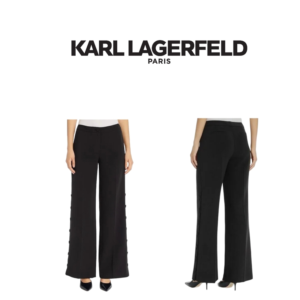 NWT karl lagerfeld women klp flare leg button trouser black  Size:8